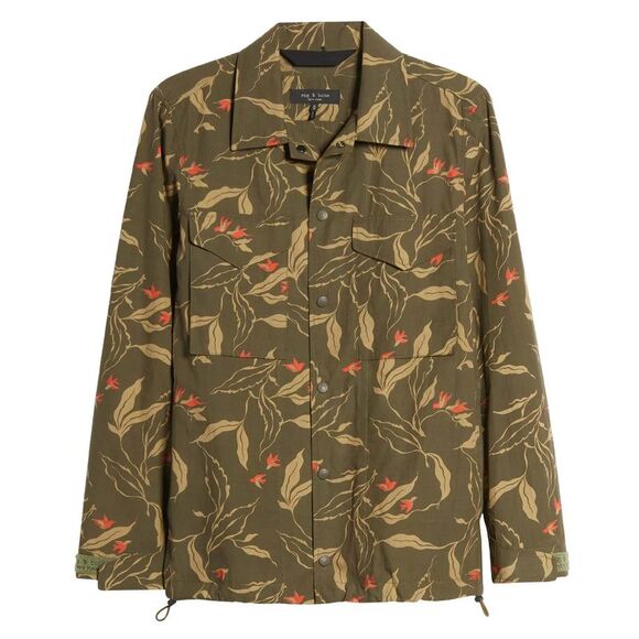 Rag & Bone Mens Army Floral Flight Shirt Jacket Large Green - Picture 6 of 6